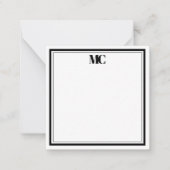 Modern minimalistisch monogram twee randen zwart w notitiekaartje (Voorkant)