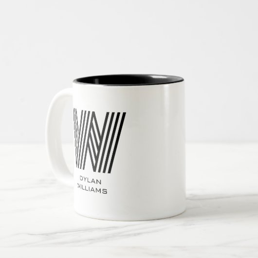 Modern minimalistisch monogram tweekleurige koffiemok (Voorkant links)
