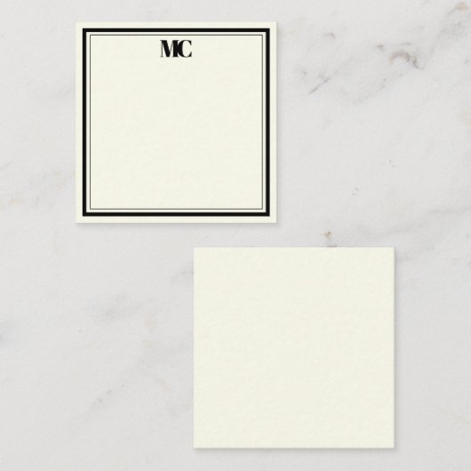 Modern Minimalistisch Monogram Two Borders Cream I Notitiekaartje (Voorkant / Achterkant)