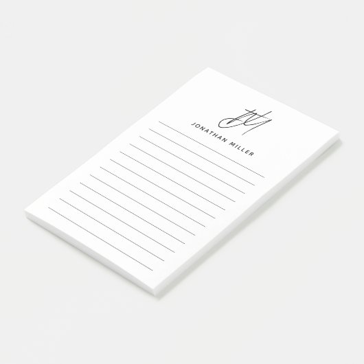 Modern minimalistisch monogram uitgelijnd post-it® notes (Schuin)