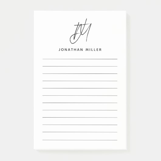 Modern minimalistisch monogram uitgelijnd post-it® notes (Voorkant)