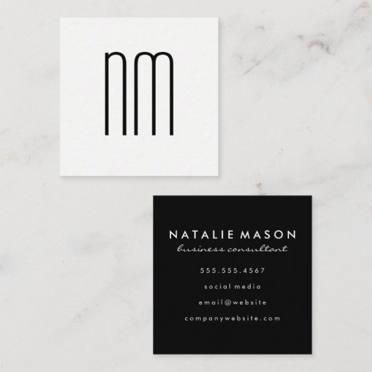 Modern minimalistisch monogram vierkante visitekaartje (Voorkant / Achterkant)