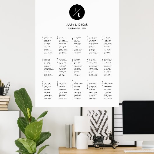 Modern minimalistisch Monogram Weddenschap Plan Poster (Thuiskantoor)