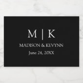 Modern minimalistisch monogram Wedding Black Mini Sparkling Wijnetiket (Enkel label)