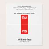 Modern minimalistisch Monogram White Red Folded Visitekaartje (Buitenkant ongevouwen)