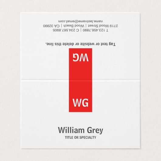 Modern minimalistisch Monogram White Red Folded Visitekaartje (Buitenkant ongevouwen)