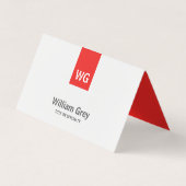 Modern minimalistisch Monogram White Red Folded Visitekaartje (Voorkant)