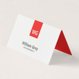 Modern minimalistisch Monogram White Red Folded Visitekaartje