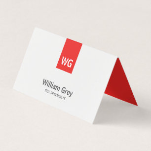 Modern minimalistisch Monogram White Red Folded Visitekaartje