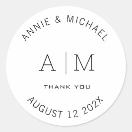 Modern, Minimalistisch, Monogram, Wit Ronde Sticker