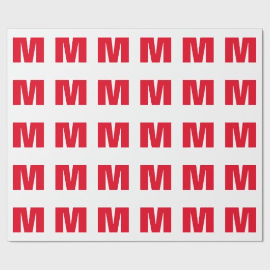 Modern minimalistisch monogram wit rood cadeaupapier (Vlak)