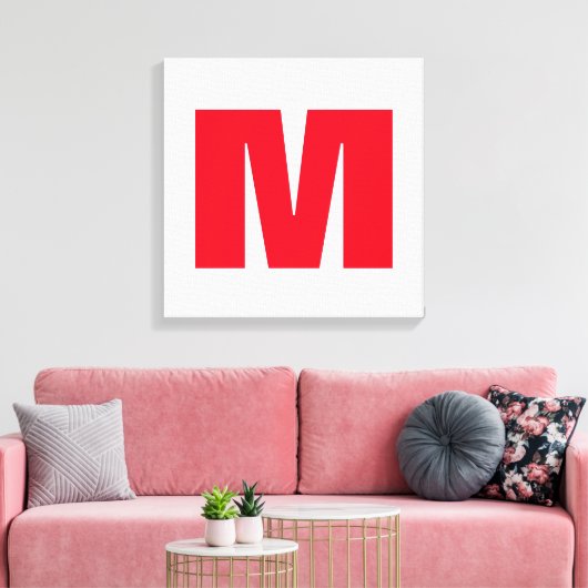 Modern minimalistisch monogram wit rood canvas afdruk (Insitu (Woonkamer))