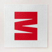 Modern minimalistisch monogram wit rood legpuzzel (Horizontaal)