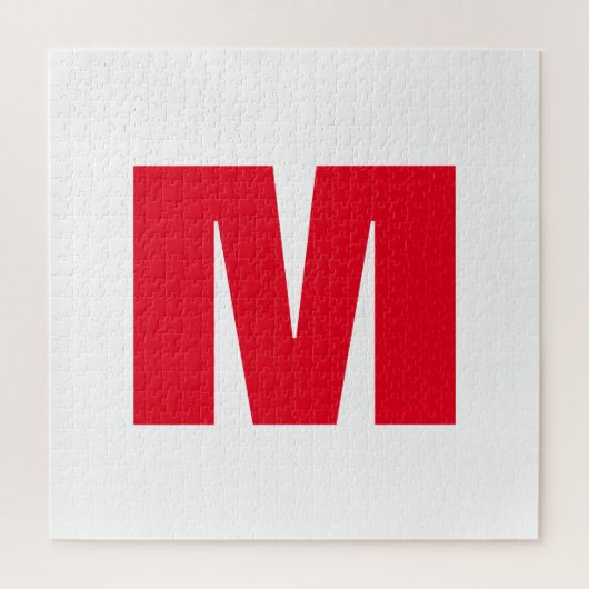 Modern minimalistisch monogram wit rood legpuzzel (Verticaal)