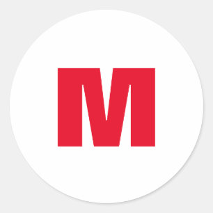 Modern minimalistisch monogram wit rood ronde sticker