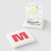 Modern minimalistisch monogram wit rood stenen onderzetter (Zijkant)