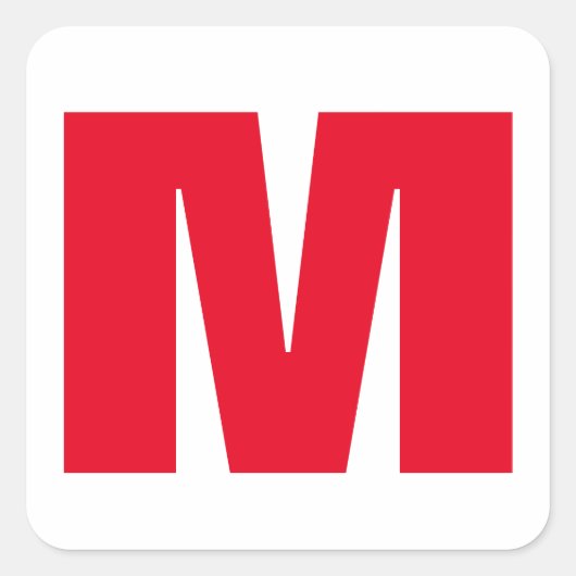 Modern minimalistisch monogram wit rood vierkante sticker (Voorkant)