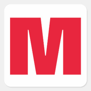 Modern minimalistisch monogram wit rood vierkante sticker