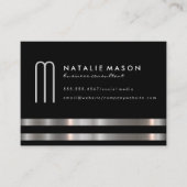 Modern minimalistisch monogram zilvertrim visitekaartje (Voorkant)