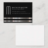 Modern minimalistisch monogram zilvertrim visitekaartje (Voorkant / Achterkant)