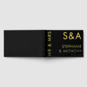 Modern minimalistisch monogram zwart en goud bruil gastenboek (Volledig)