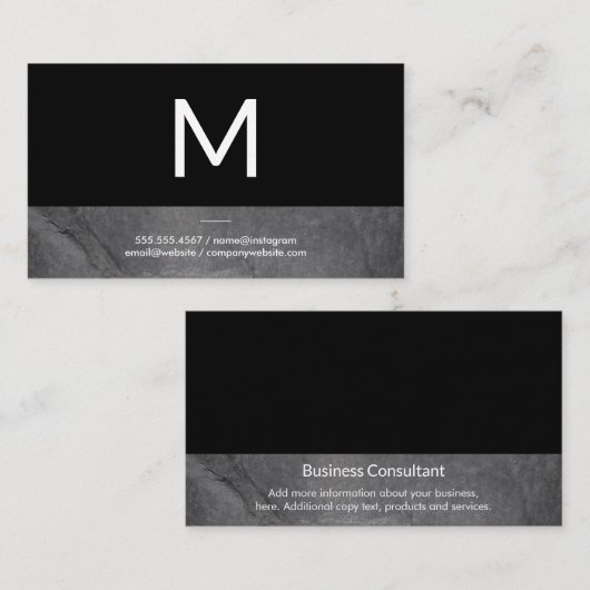Modern minimalistisch monogram zwart en leisteen visitekaartje (Voorkant / Achterkant)