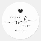 Modern minimalistisch monogram zwart script bruilo ronde sticker (Voorkant)