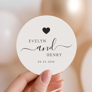 Modern minimalistisch monogram zwart script bruilo ronde sticker