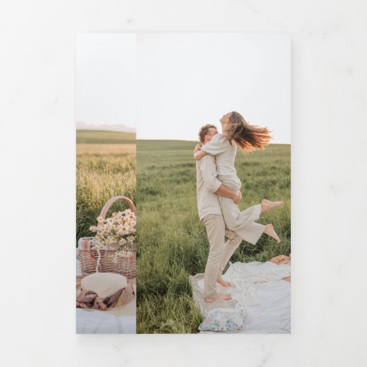 Modern Minimalistisch Monogram Zwart-wit Bruiloft Drieluik Uitnodiging (Cover)