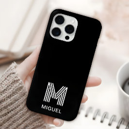 Modern minimalistisch monogram zwart-wit iPhone 15 pro max hoesje