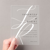 Modern minimalistisch monogram zwart-wit huwelijk acryl uitnodigingen (Insitu (Draagbaar))