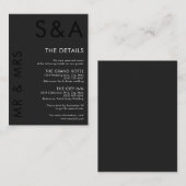 Modern minimalistisch monogram zwart-wit huwelijk informatiekaartje (Voorkant / Achterkant)