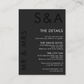 Modern minimalistisch monogram zwart-wit huwelijk informatiekaartje (Voorkant)