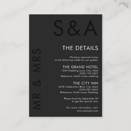 Modern minimalistisch monogram zwart-wit huwelijk informatiekaartje (Voorkant)