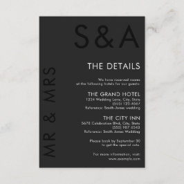 Modern minimalistisch monogram zwart-wit huwelijk informatiekaartje