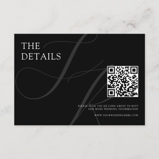 Modern minimalistisch monogram zwart-wit huwelijk informatiekaartje (Voorkant)
