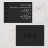Modern minimalistisch monogram zwart-wit huwelijk informatiekaartje (Voorkant / Achterkant)