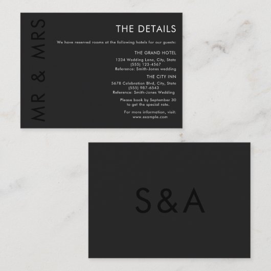 Modern minimalistisch monogram zwart-wit huwelijk informatiekaartje (Voorkant / Achterkant)