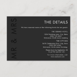 Modern minimalistisch monogram zwart-wit huwelijk informatiekaartje