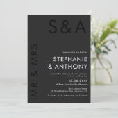 Modern minimalistisch monogram zwart-wit huwelijk kaart (Staand voorkant)