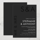 Modern minimalistisch monogram zwart-wit huwelijk kaart (Voorkant / Achterkant)