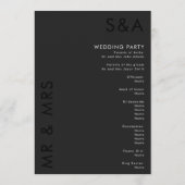 Modern minimalistisch monogram zwart-wit huwelijk programmakaart (Achterkant)