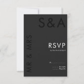 Modern minimalistisch monogram zwart-wit huwelijk RSVP kaartje (Voorkant)
