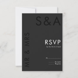 Modern minimalistisch monogram zwart-wit huwelijk RSVP kaartje