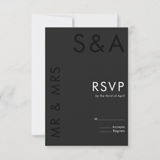 Modern minimalistisch monogram zwart-wit huwelijk RSVP kaartje (Voorkant)