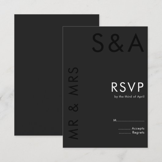 Modern minimalistisch monogram zwart-wit huwelijk RSVP kaartje (Voorkant / Achterkant)