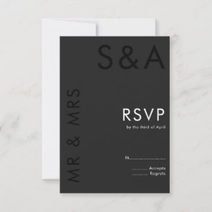 Modern minimalistisch monogram zwart-wit huwelijk RSVP kaartje