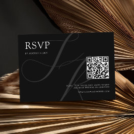 Modern minimalistisch monogram zwart-wit huwelijk RSVP kaartje