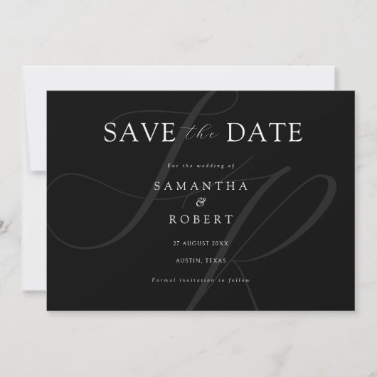 Modern minimalistisch monogram zwart-wit huwelijk save the date (Voorkant)