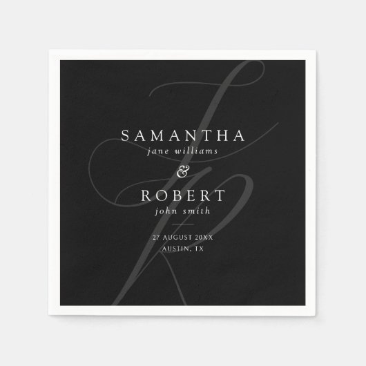 Modern minimalistisch monogram zwart-wit huwelijk servet (Voorkant)